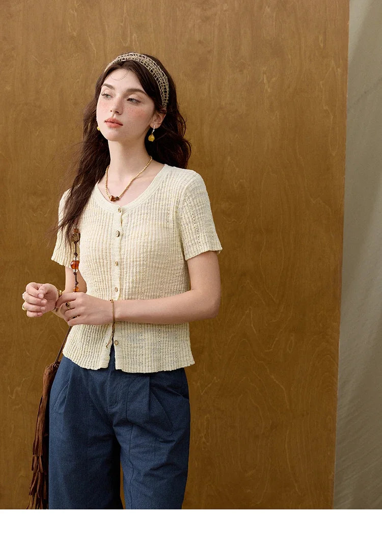 MISHOW Summer Knitted T-Shirts 2025 New Solid Short Sleeve Round Neck Thin Tops Female Fashion Versatile Office Lady MXE31Z1229