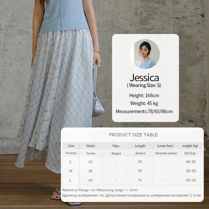 MISHOW Patchwork Plaid Chiffon Half Skirt for Women 2025 Summer Fashion Irregular Wave Edge High Waist A-line Skirt MXE34B0739