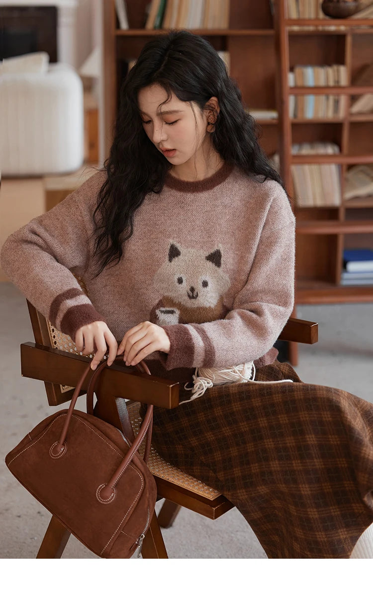 MISHOW Faux Sable Sweater Women 2024 Autumn Winter Sweet Gentle Loose Basic Soft Cartoon O-Neck Long Sleeve Pullovers MXD45Z0860