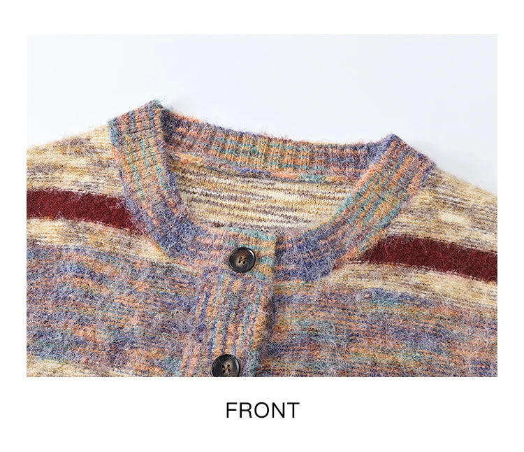 MISHOW Striped Sweaters Short Contrast Color Loose Casual O-Neck Single Breasted Tops Soft Warm Knitted Cardigans MXD59Z1061