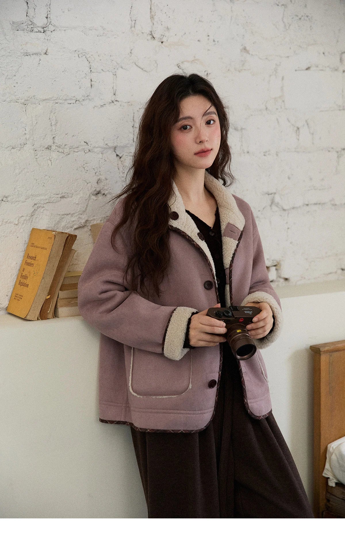 MISHOW Women Purple Coats 2025 Winter Luxury Turn-down Collar Double-sided Jacket Pocket Decoration Windproof Jacket MXE87W0940