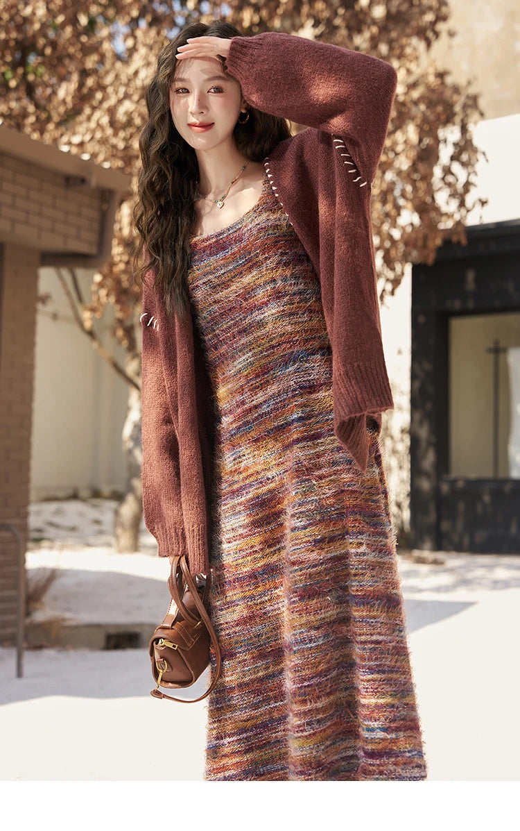 MISHOW Retro Slip Knitted Dresses Coat Separately Women Autumn Winter Sweater Cardigan Slim Knit Suspender Dress MXC59L1625