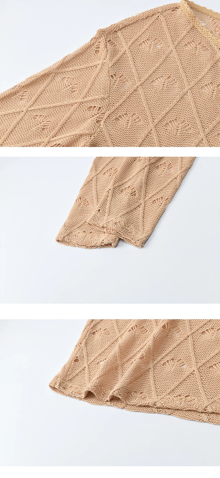 MISHOW Women's Diamond Patterned Knitted Top 2025 Autumn Bohemian Hollowed Out Thin Top Scoop Neck Knitted Sweaters MXE42Z1332