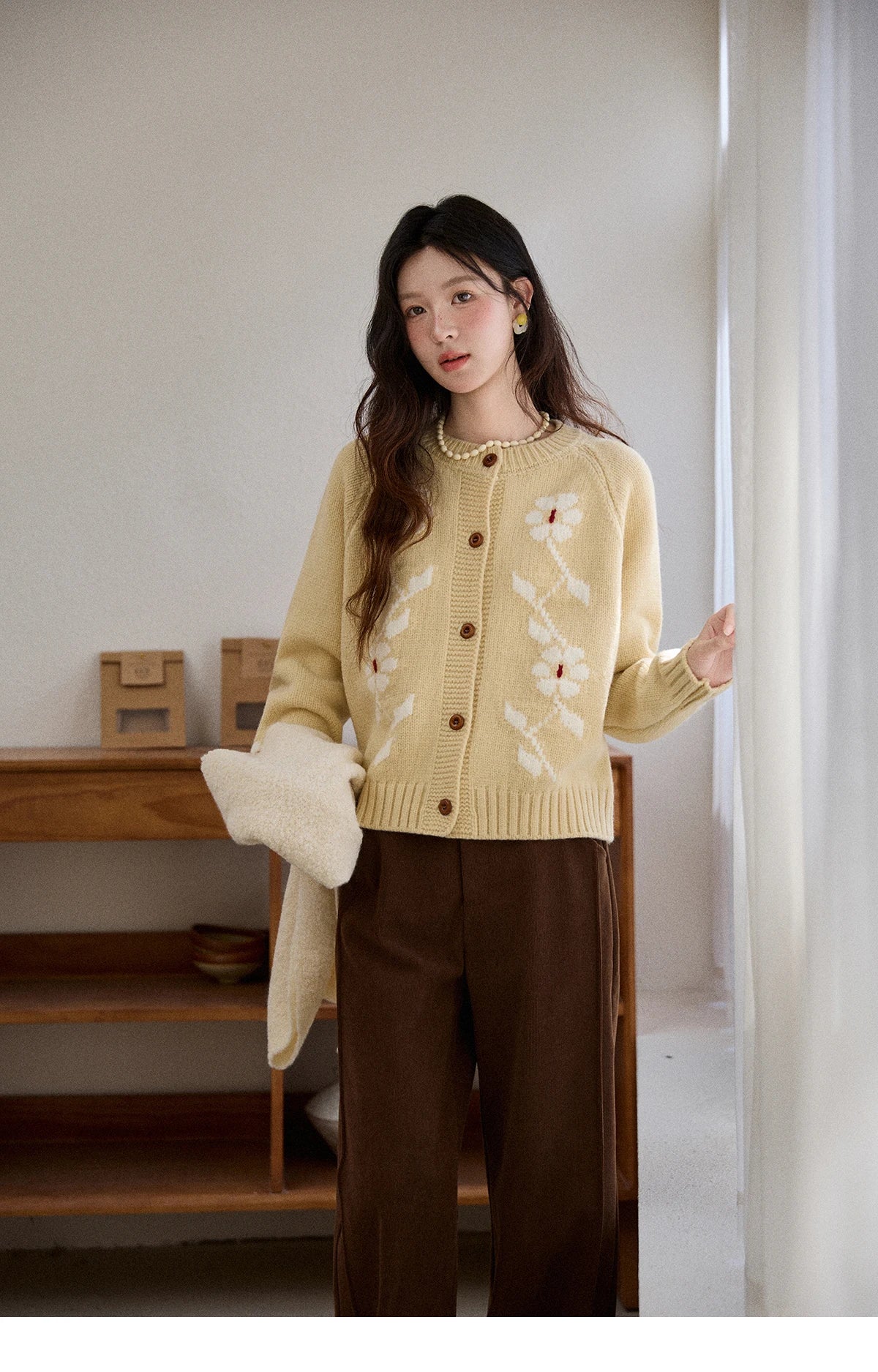 Mishow Yellow Floral Jacquard Retro Cardigan MXE86Z2738