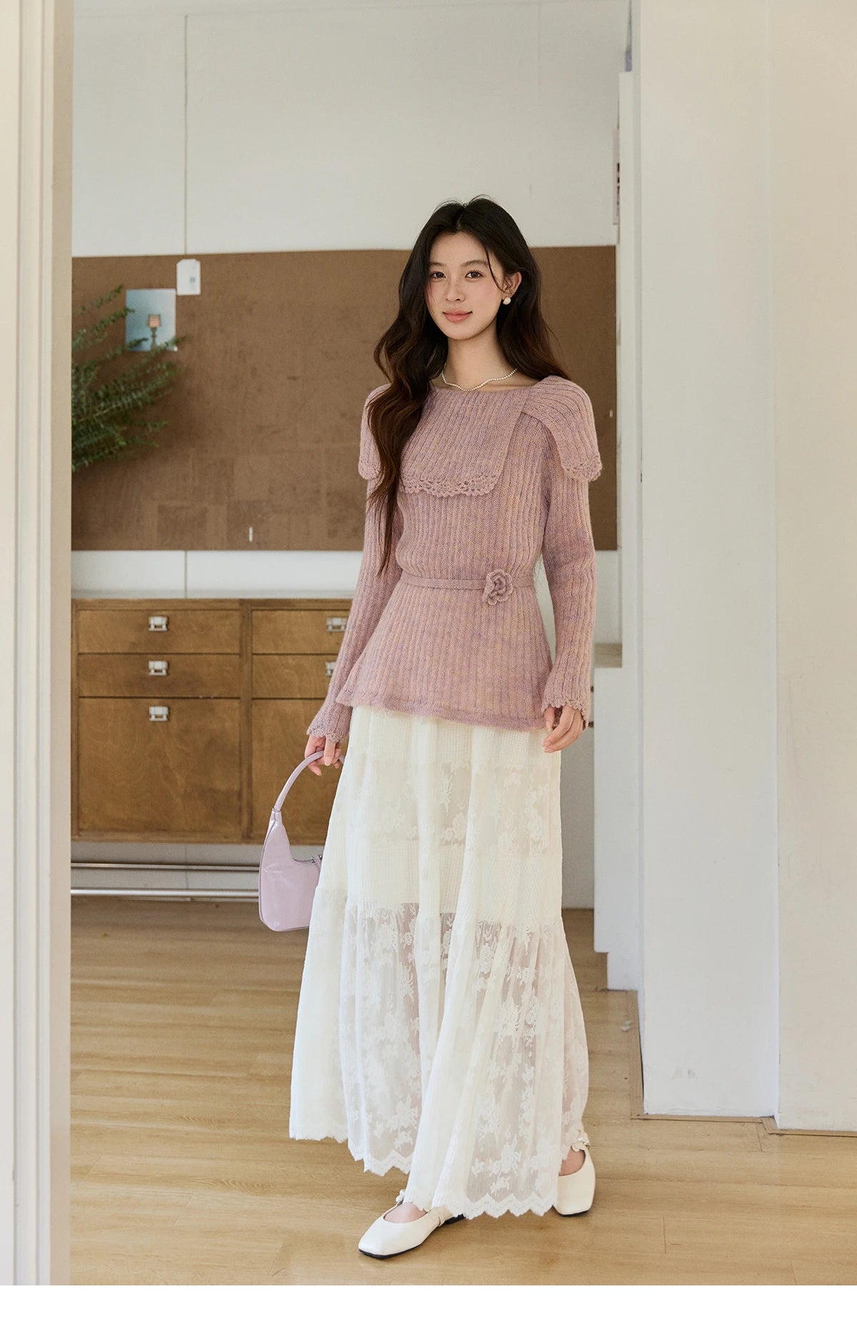 MISHOW Women's Cream Lace Maxi Skirt 2026 Spring Summer Floral Embroidery Tiered Ruffled High Waist Casual Long Skirt MXF11B2462