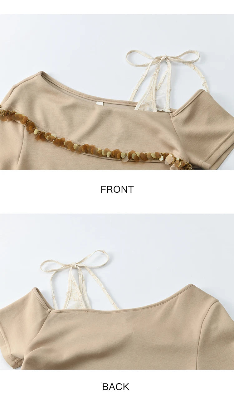 MISHOW Holiday Summer Dresses Women New 2025 Short Sleeve Off-shoulder Knitted Patchwork Midi Dress Female Slimming MXE33L2207