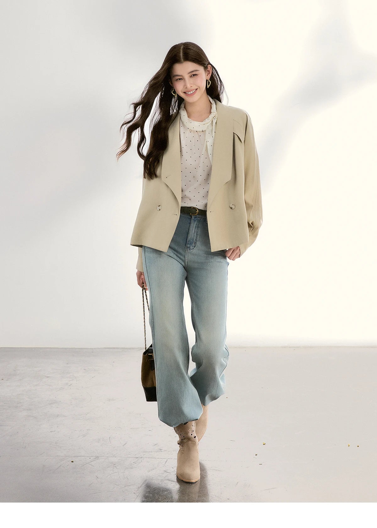 MISHOW Women's Khaki Belted Waist Coat 2026 Spring Lapel Double-breasted Coats female Casual Short Jacket Office Lady MXF13W1056