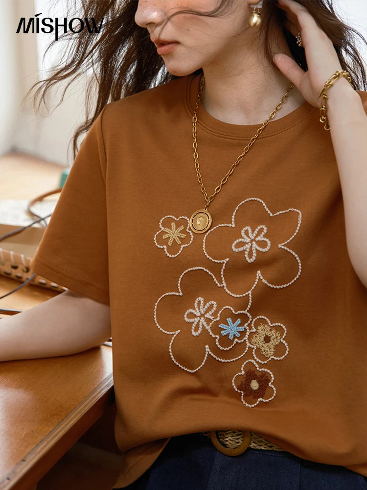 MISHOW Fashion Print T-shirt Women's 2025 Summer New O-Neck Short Sleeve Tee Casual Versatile Top Women's Clothing MXE36T0576