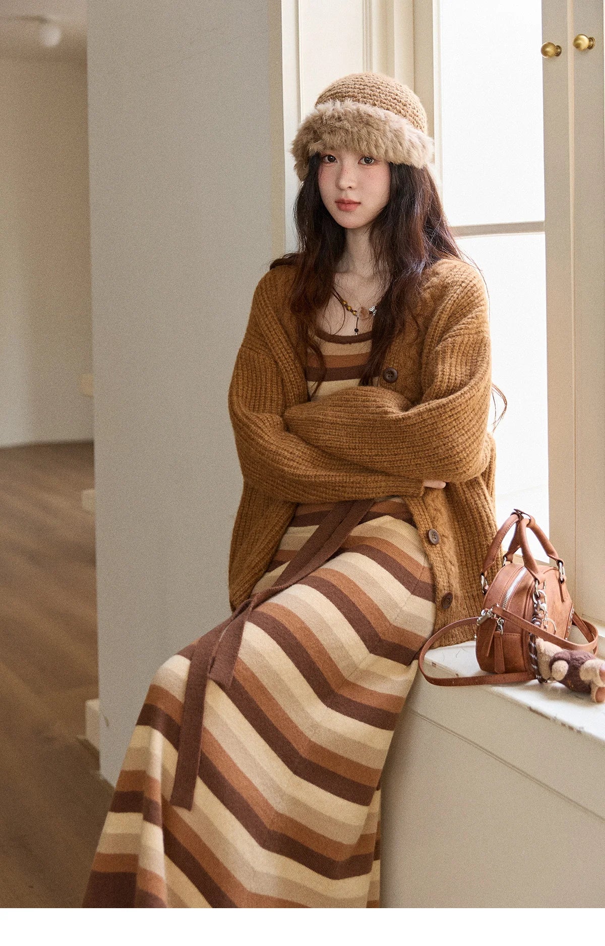 Mishow Retro Striped Suspender Knit Dress MXE86L2532
