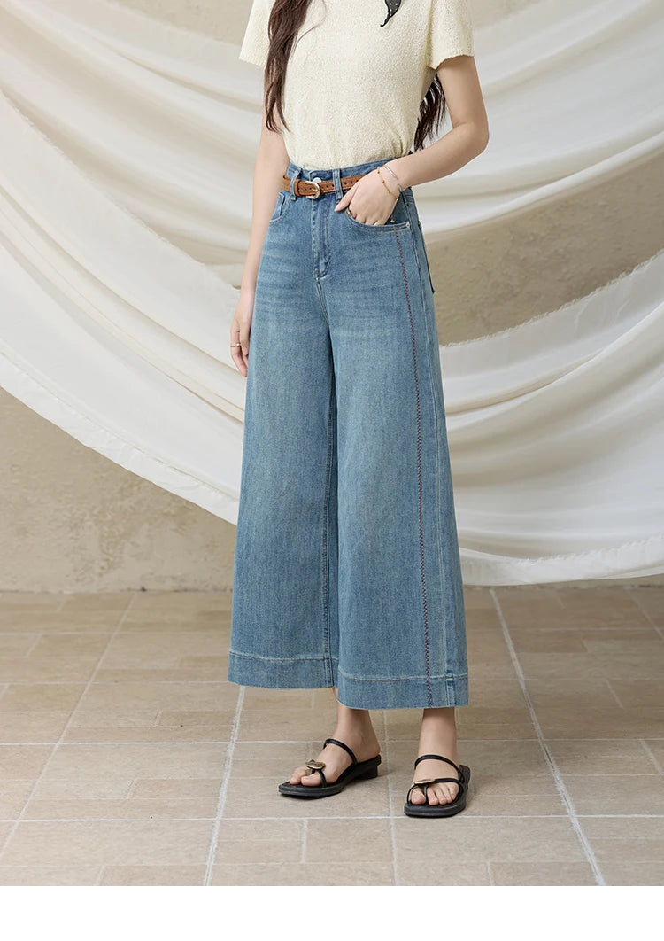 MISHOW Versatile Summer New Long Jeans Women 2025 Slimming High Waist Ankle-Length Wide Leg Pants Female Retro Thin MXE32K0919