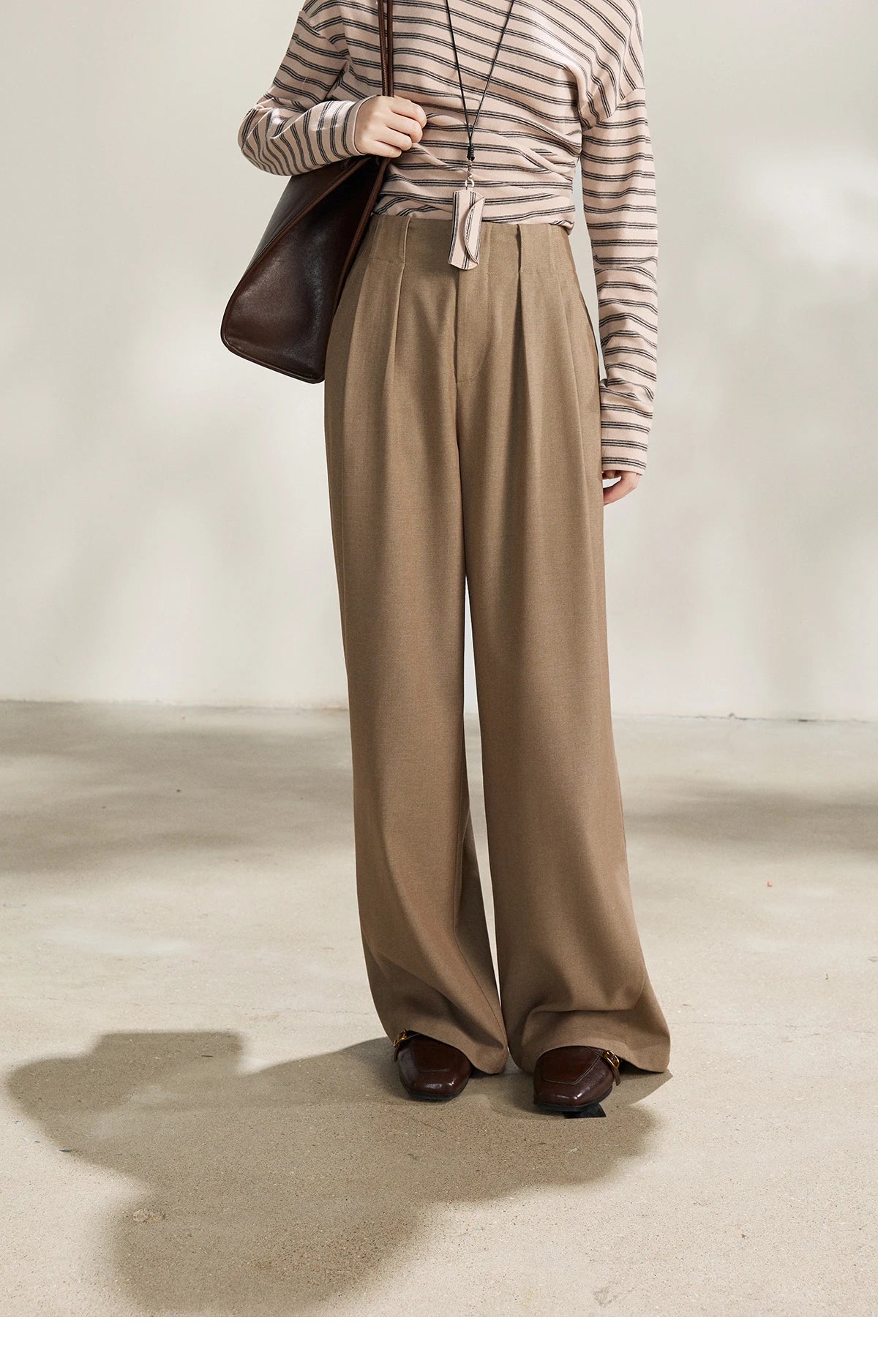 MISHOW Women's Camel Wide Leg Pants 2026 Spring High Waist Pleated Pants Office Lady Versatile Loose Casual Trousers MXF108K1007