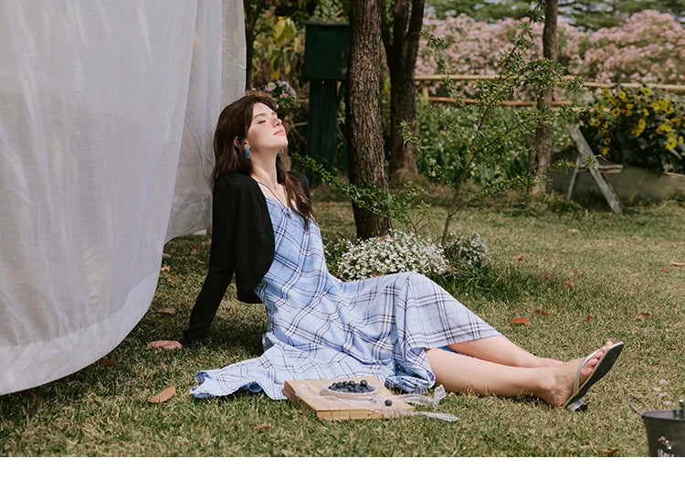 MISHOW Holiday Women's Summer Camisole Dresses 2025 Sleeveless Blue Palid Slim A-line Dress Female New Fashion Thin MXE33L2260