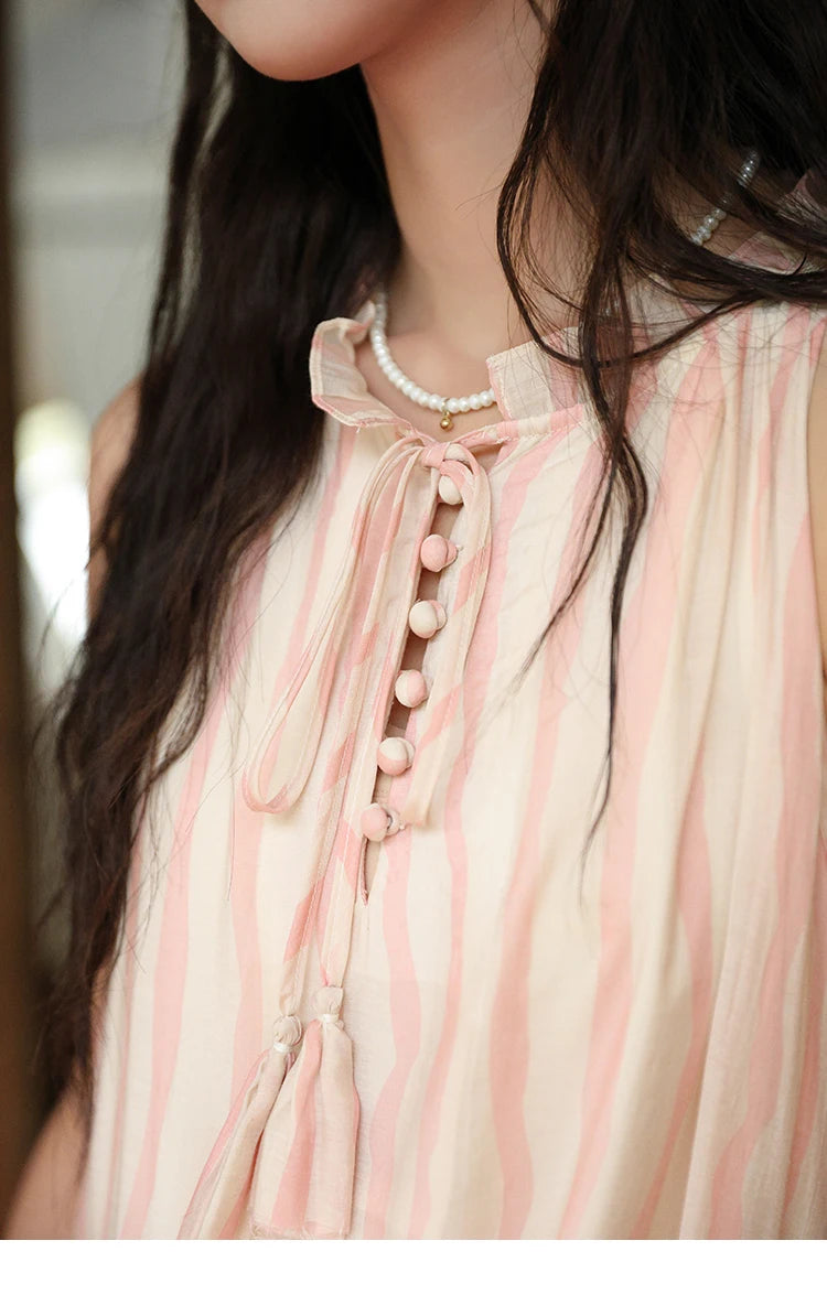 MISHOW Hanging Neck Striped Dress for Women 2024 Summer French Tea Break Camisole Dress Sweet Vacation Long Dresses MXD30L1951