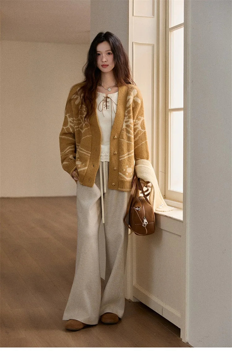Mishow Yellow Jacquard Plant Pattern Cardigan MXE48Z2522