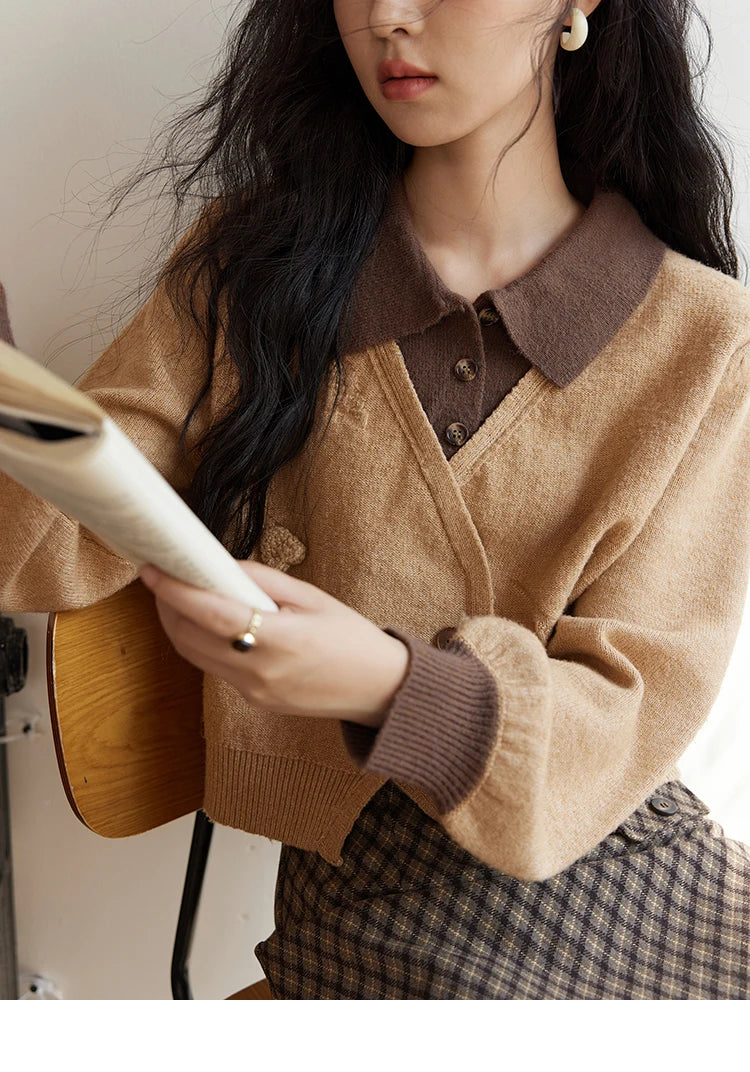 MISHOW Fake Two-piece Sweater Women French Retro Splicing Top 2024 Fall Winter New Korean Design Thin Knitwear MXD46Z0804