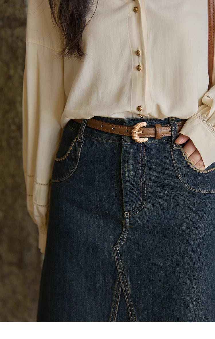 MISHOW High Waist Slim Denim Skirt for Women Autumn 2025 Fashion Pocket Skirt Rear Hem Split Casual Skirt Office Lady MXE41B2379