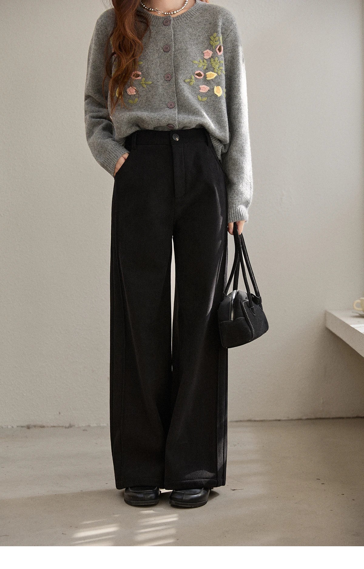 MISHOW Corduroy Straight Leg Pants for Women 2025 Winter Silver Fox Velvet Commuter Trousers Solid Casual Warm Pants MXE91K1125