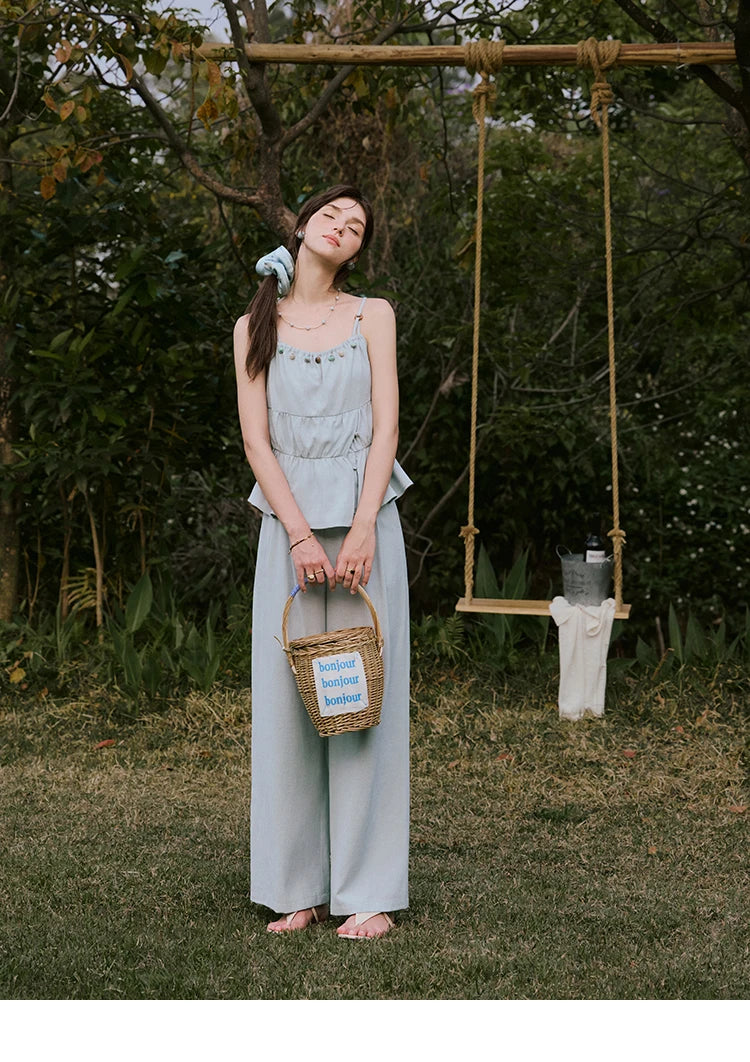 MISHWO Office Lady Summer Camisole Pant Sets for Women 2025 Solid Sleeveless Tops High Waist Loose Pants Female New MXE33T0547