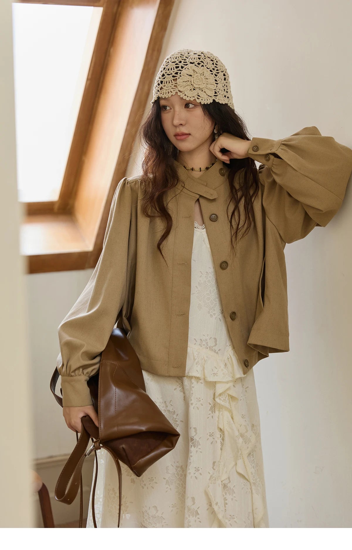 MISHOW British Trench Coat 2025 Autumn Women's Light Brown Stand Collar Coats Female Single Breasted Versatile Jacket MXE43W0802