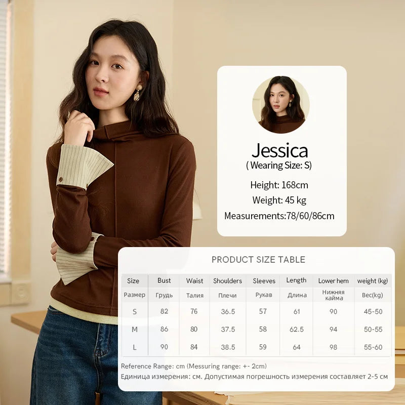 MISHOW Knitted Tops for Women 2025 Autumn New Apricot Stand Collar Long Sleeves Slim Fit with Detachable Cuffs Tops MXE49Z2532