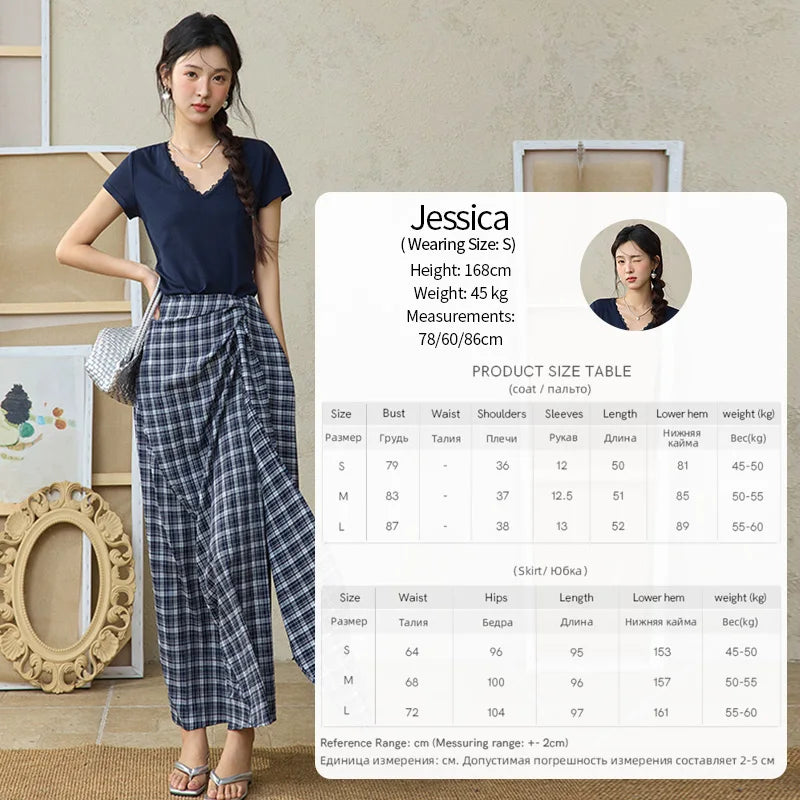 MISHOW Women's Short Sleeve T-shirt 2025 Summer Office Lady Fashion V-neck Spliced Lace Casual Tee Female Clothing MXE36T0644