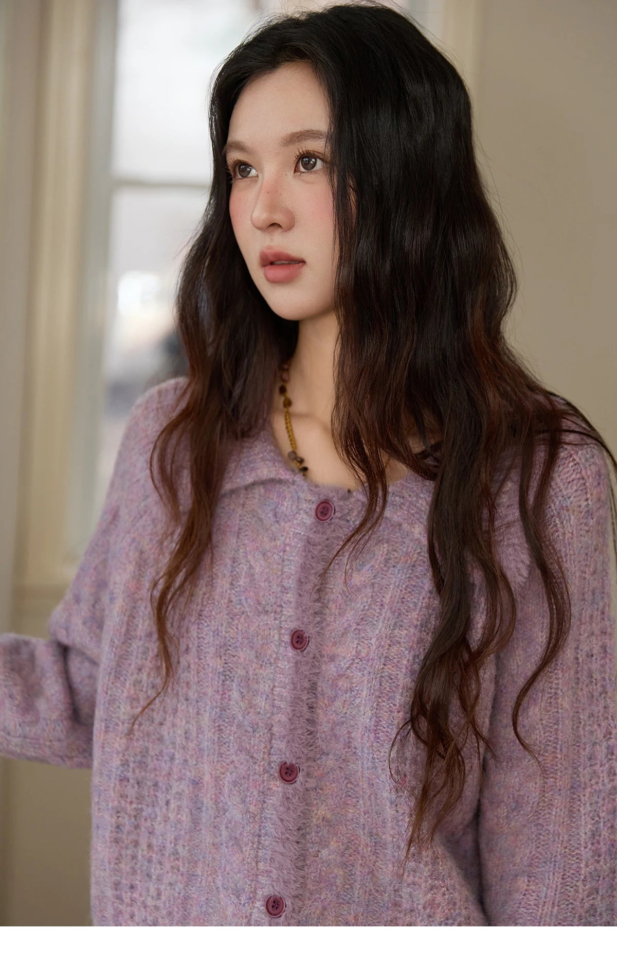 MISHOW Cardigans Ladies 2025 Winter Loose Retro Purple Turn-down Collar Imitation Mink Sweater Commute knit Top MXE88Z2616