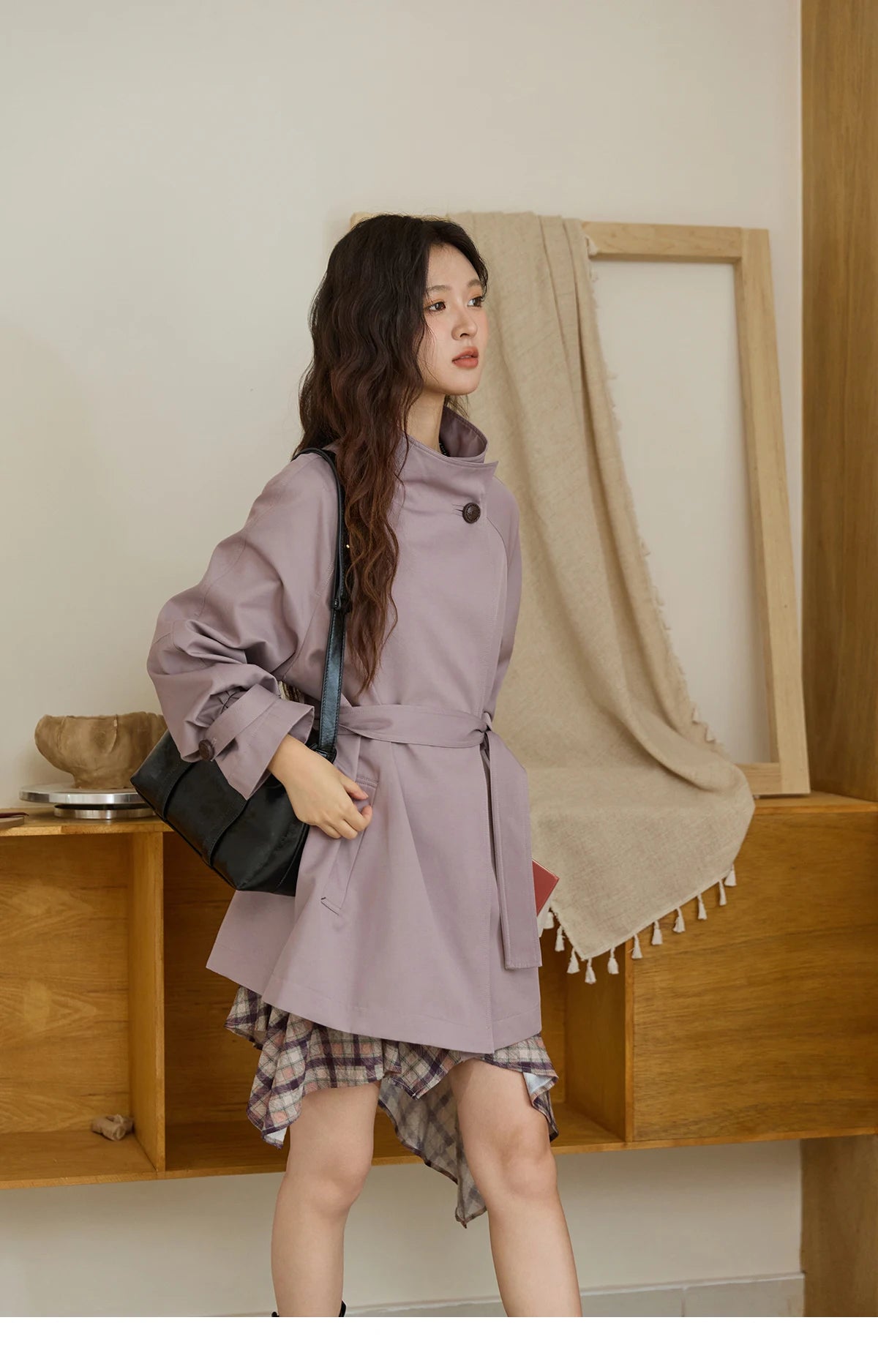 Mishow Stand Up Collar Medium Long Trench MXE44W0813