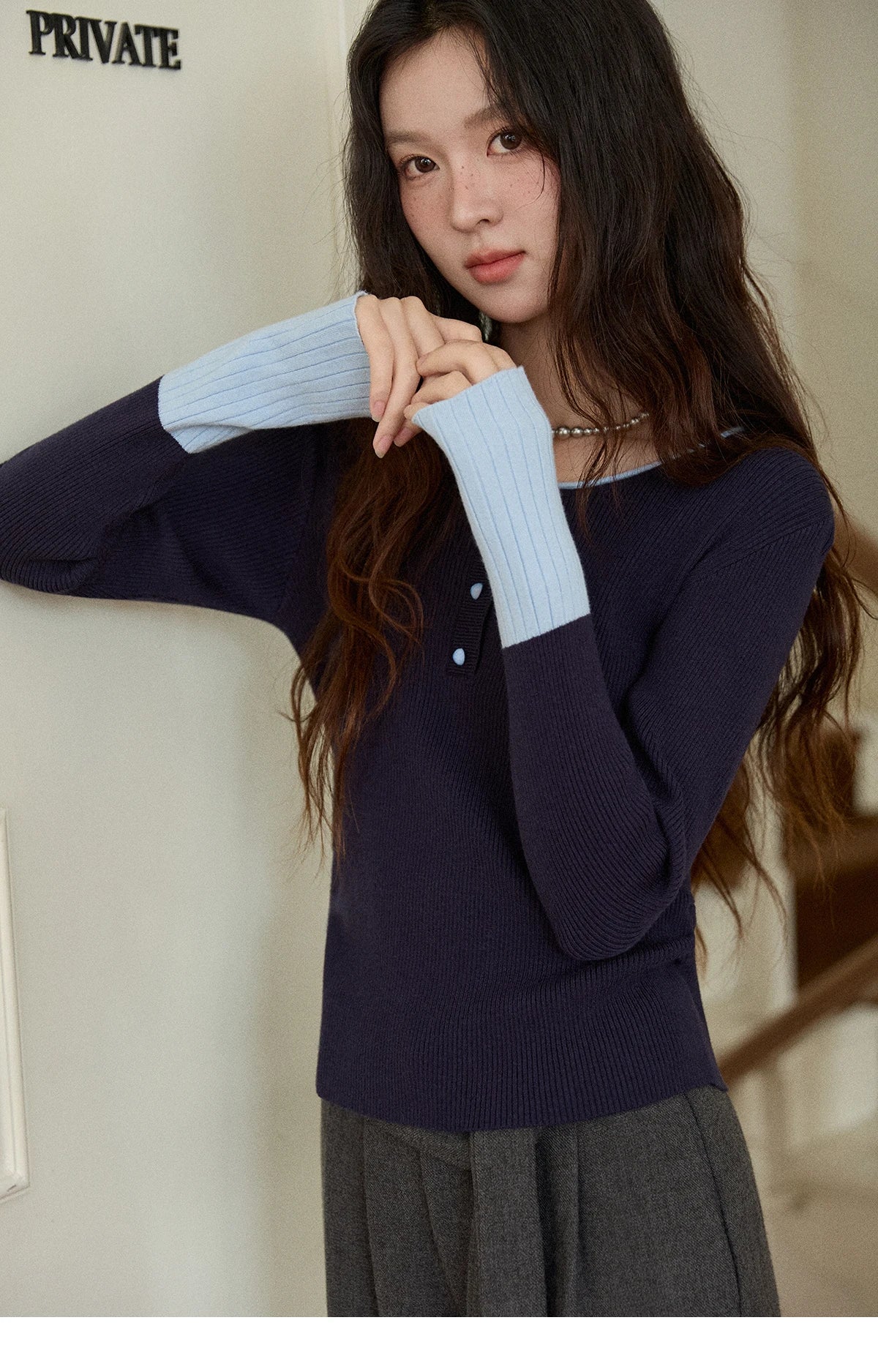 MISHOW Long Sleeves Sweater Women 2025 Winter New Retro Contrast Color Crew Neck Knit Top Comfortable Slim Sweater MXE89Z2639