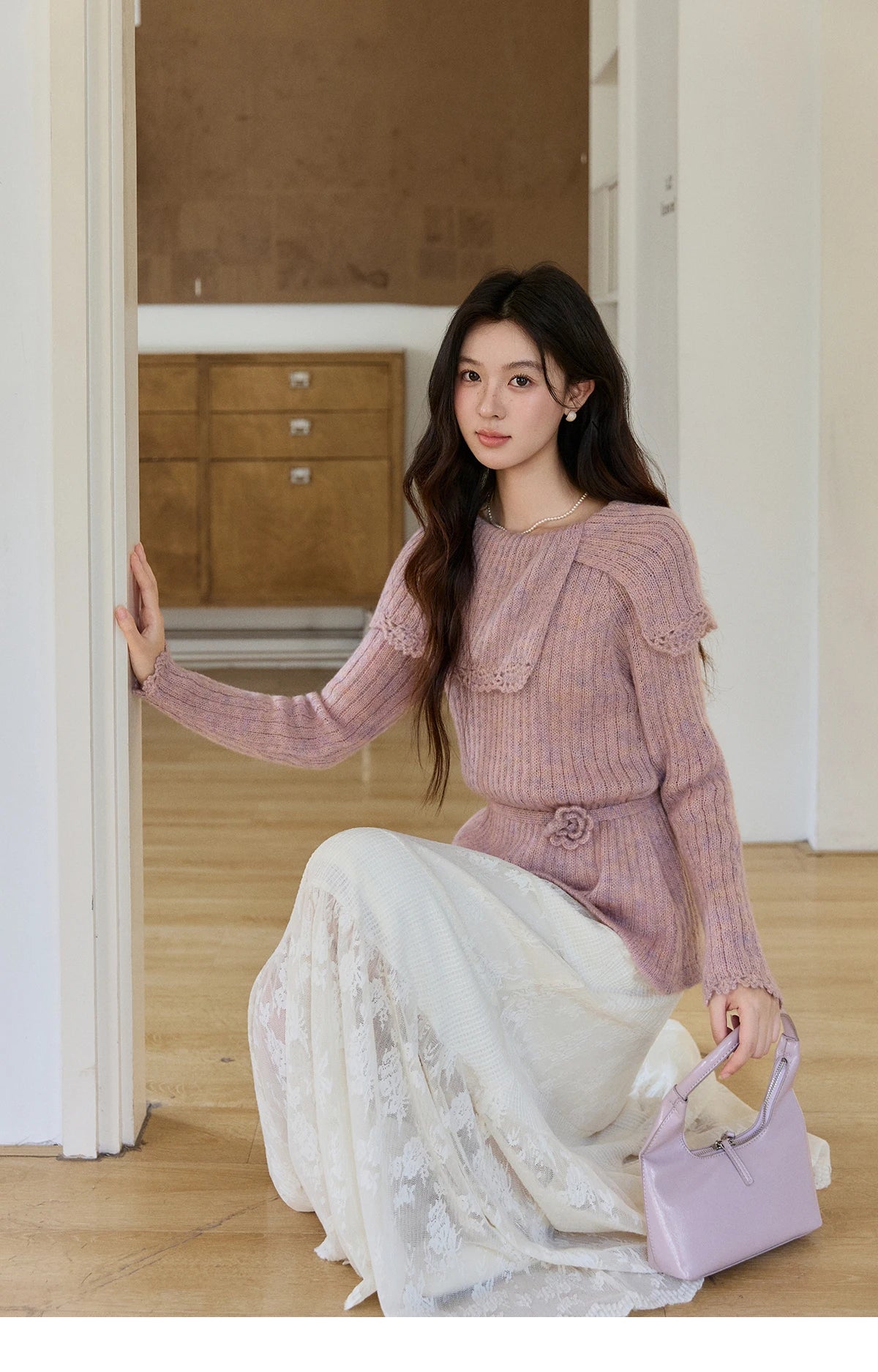 MISHOW Women's Cream Lace Maxi Skirt 2026 Spring Summer Floral Embroidery Tiered Ruffled High Waist Casual Long Skirt MXF11B2462