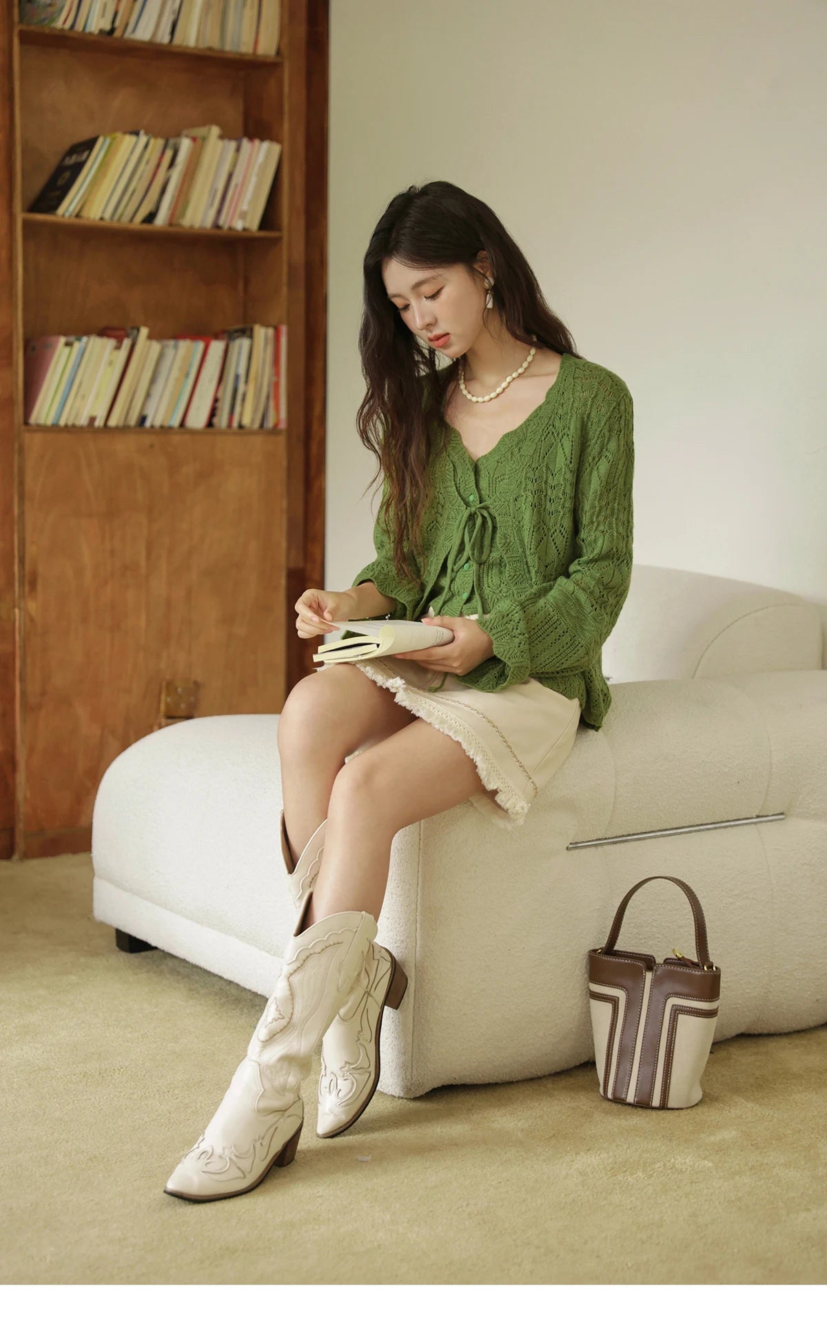 MISHOW Women's Wool Knitted Suit Autumn 2025 Flared Sleeves Lace-up Cardigan Single-breasted Camisole Two-piece Set MXE42T0717