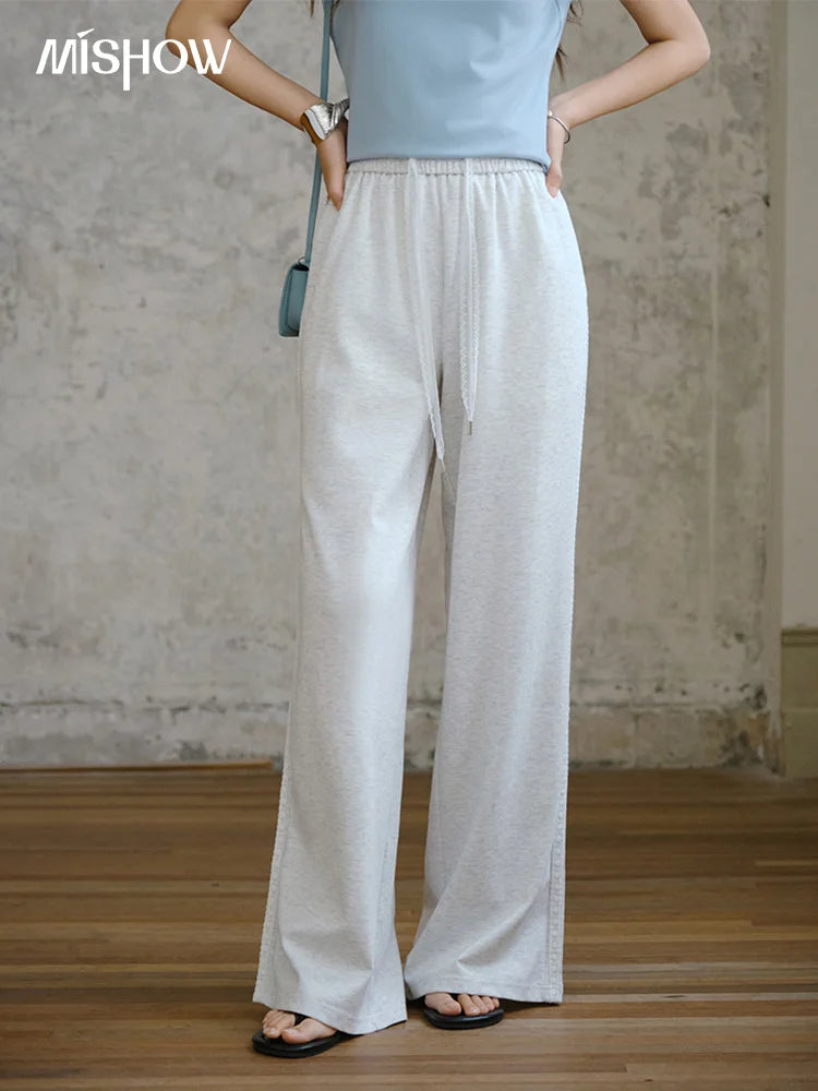 MISHOW Light Grey High Waist Pants Women 2025 Summer Casual Straight Elastic Waist Wide Leg Pants Women's Clothing MXE31K0901