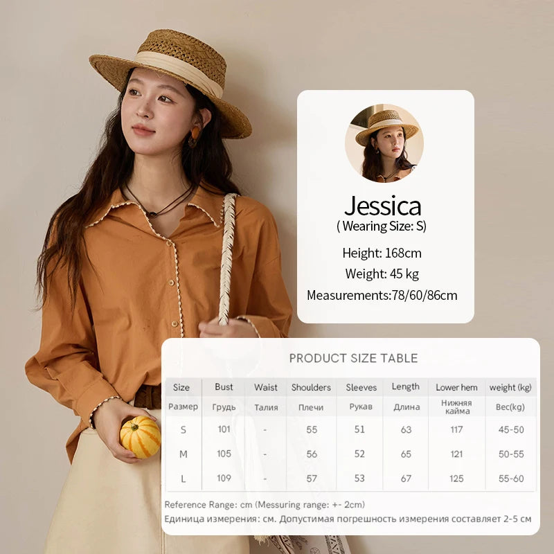 MISHOW Women's 100% Cotton Shirt 2025 Autumn Korean Lapel V-neck Single Breasted Tops Lace Trim Shirts Office Lady MXE43C2377