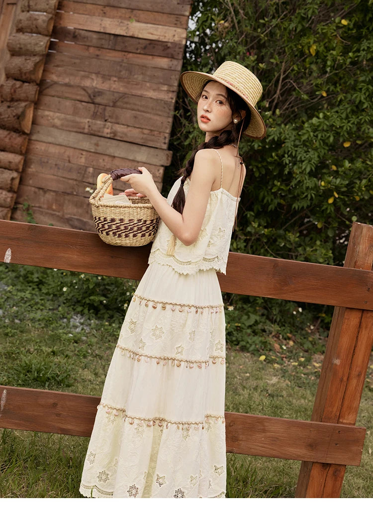 MISHOW Bohemian Summer Camisole Skirt Sets Women 2025 Sleeveless Embroidery Tops Long Skirts Female New Fashion MXE34T0568