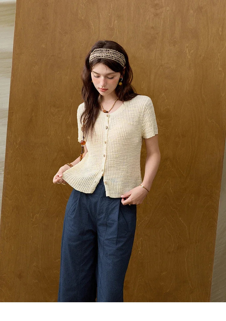 MISHOW Summer Knitted T-Shirts 2025 New Solid Short Sleeve Round Neck Thin Tops Female Fashion Versatile Office Lady MXE31Z1229