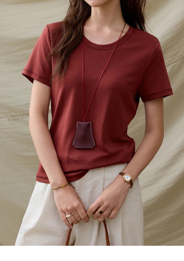 MISHOW Casual Summer T-shirts Women Short Sleeve Round Neck Solid Straight Shoulder Shirt Female Fashion Slimming New MXE31T0532