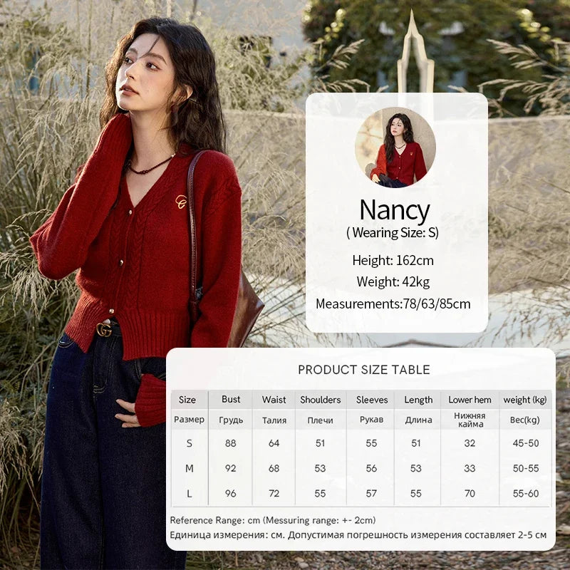 MISHOW Elegant V-neck Sweater Women's Long-sleeved Knitted Jacket 2025 Fall Winter New Korean Vintage Short Cardigan MXD48Z0848