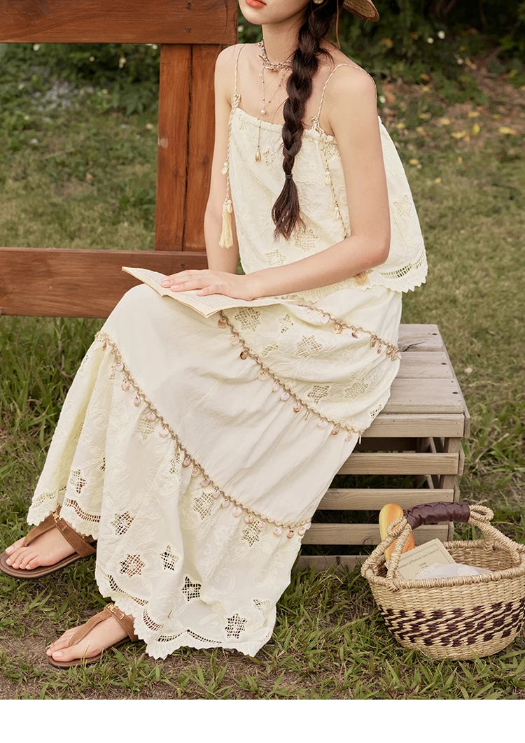 MISHOW Bohemian Summer Camisole Skirt Sets Women 2025 Sleeveless Embroidery Tops Long Skirts Female New Fashion MXE34T0568