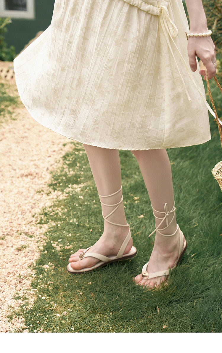 MISHOW French Sleeveless Suspender Dress for Women Summer Round Neck Auricularia Auricula Edge Lace-up Vest Dresses MXD26L1821