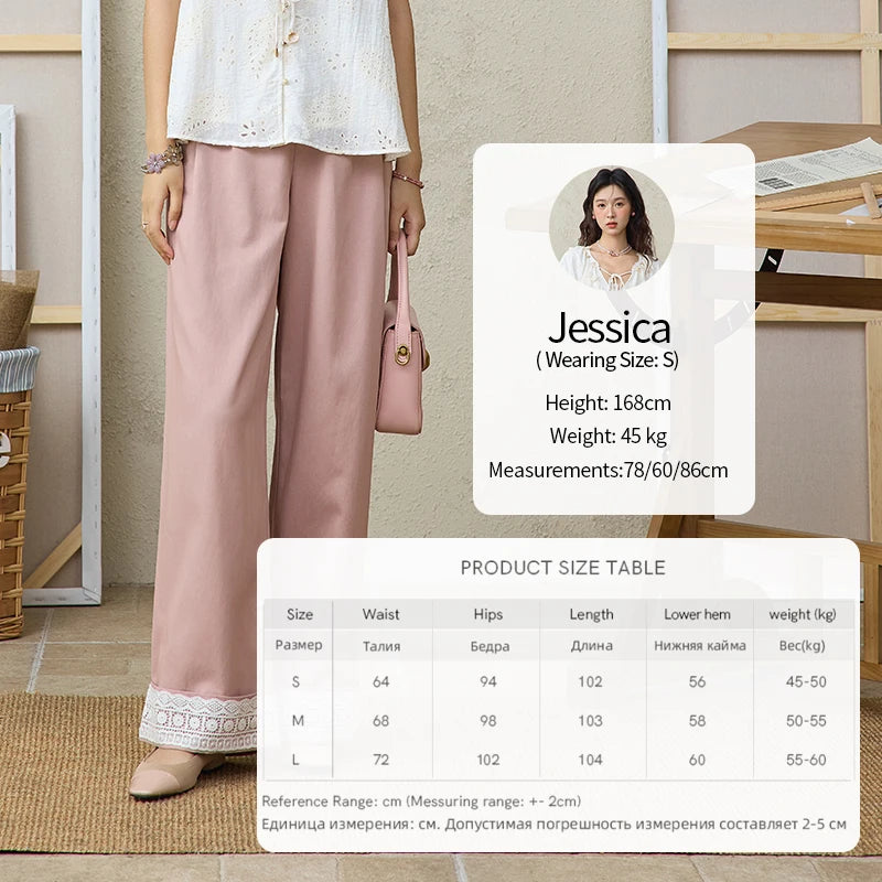 MISHOW Hem Lace Hollow Out Wide Leg Pants for Women Summer 2025 High Waist Loose Pink Pants Straight Leg Trousers MXE31K0900
