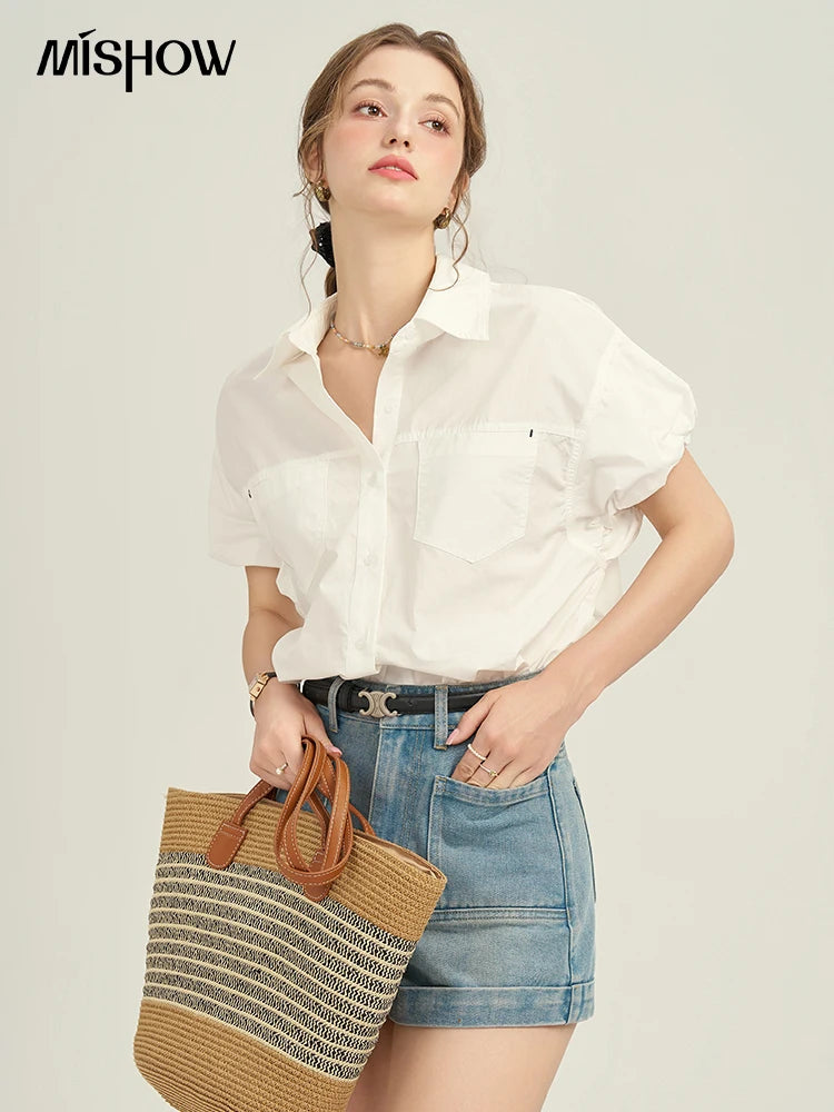 MISHOW Women's Denim Blue Shorts 2025 Summer Korean High Waist Pockets Shorts Female Straight Slim Casual Short Pants MPD26K0618