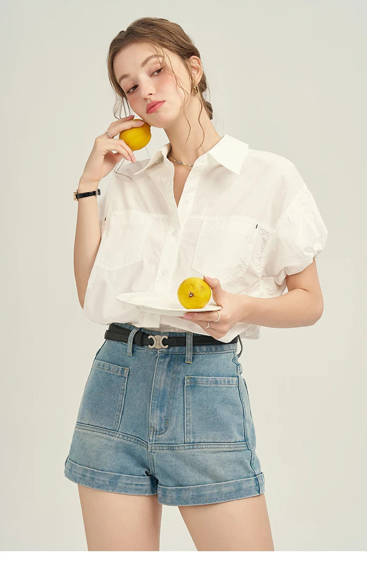 MISHOW Women's Denim Blue Shorts 2025 Summer Korean High Waist Pockets Shorts Female Straight Slim Casual Short Pants MPD26K0618