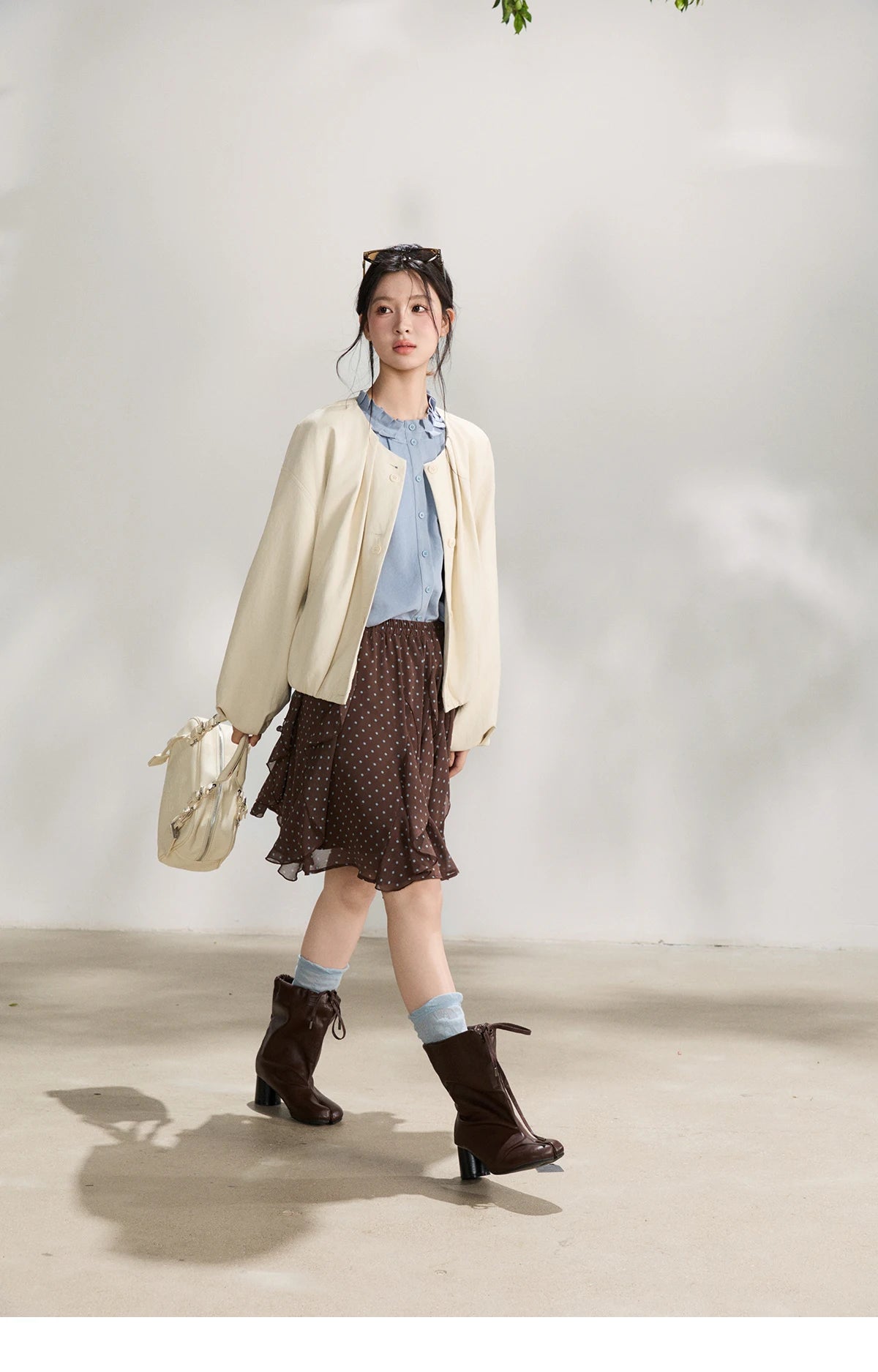 MISHOW Imitation Protein Skin Short Flower Bud Leather Jacket 2026 Spring Ruffled Collar Casual Loose Button-Up Coat MXF108W1019