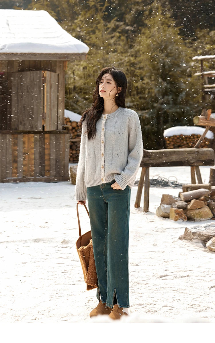 MISHOW Wool Blend Cardigan Pink Sweater 2024 Autumn Winter Women Clothes Sweet Top Knitted Sweater Outerwears MXD56Z1064