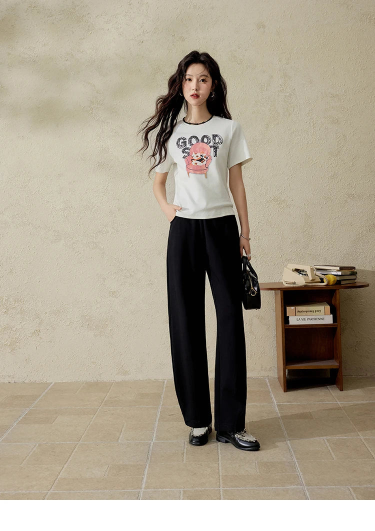 MISHOW Elastic Waist Sweatpants for Women Spring 2025 Versatile Solid Sports Pants Straight Leg Long Sickle Pants MXE14K0875