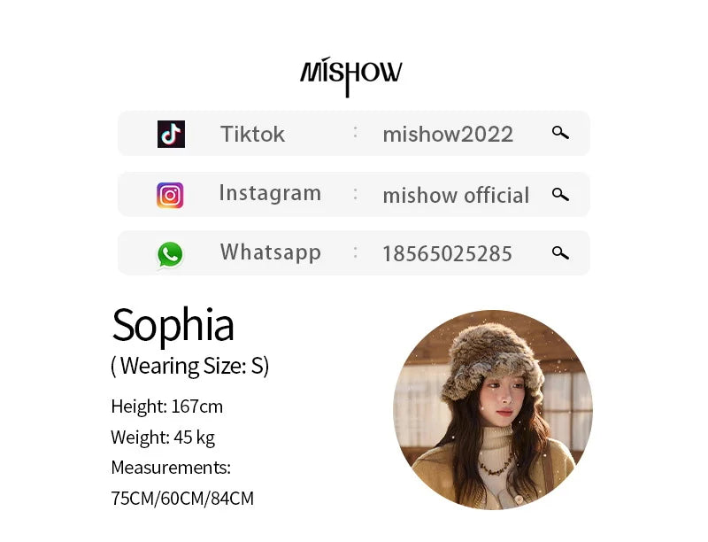 MISHOW Yellow Double-faced Wool Coat for Women 2025 Winter New Retro Contrast Color Slim Crew Neck Pockets Wool Coat MXE51W0915