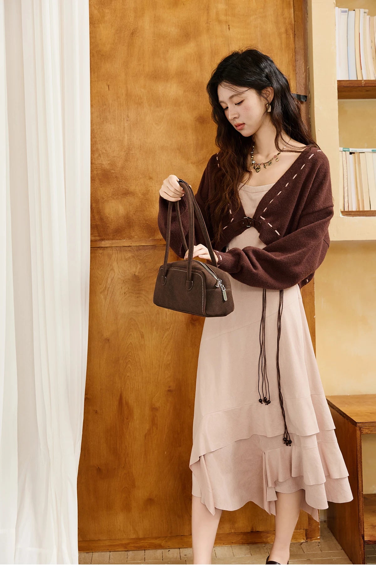 MISHOW Knitted cardigan camisole Dress Two-piece Set Autumn Frosted Velvet Retro Top Contrasting Design Dress Sets MXE47T1382