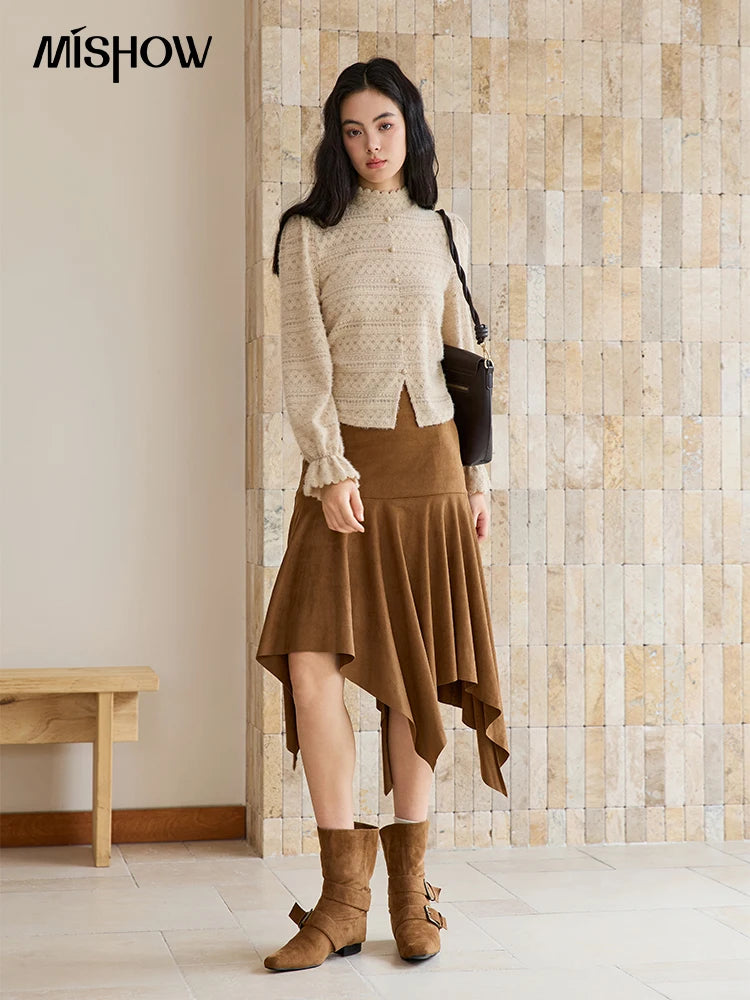 MISHOW Women's Casual Shirt 2025 Autumn Design Sense Elegant Lace Shirt New Half-high Collar Waist Slit Slim Tops MXE48X2501