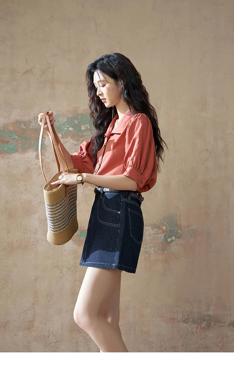 MISHOW Women's Short Sleeve Shirt Summer Thin Casual Simple Loose Elegant Blouses for Women 2024 Fashion Lapel Tops MXD28C0247