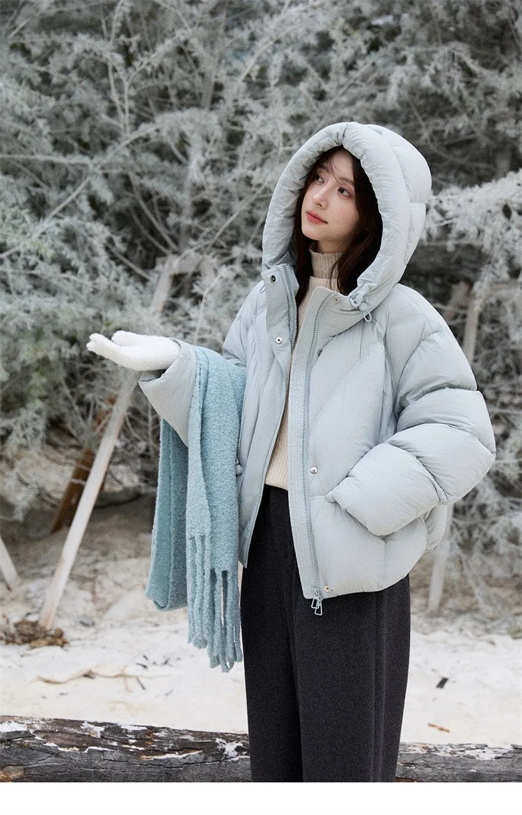 MISHOW Blue Down Coat Women 2025 Winter Fashion Elegant 90% White Duck Down Short Lightweight Puffer Jacket Warm MXE51Y0081