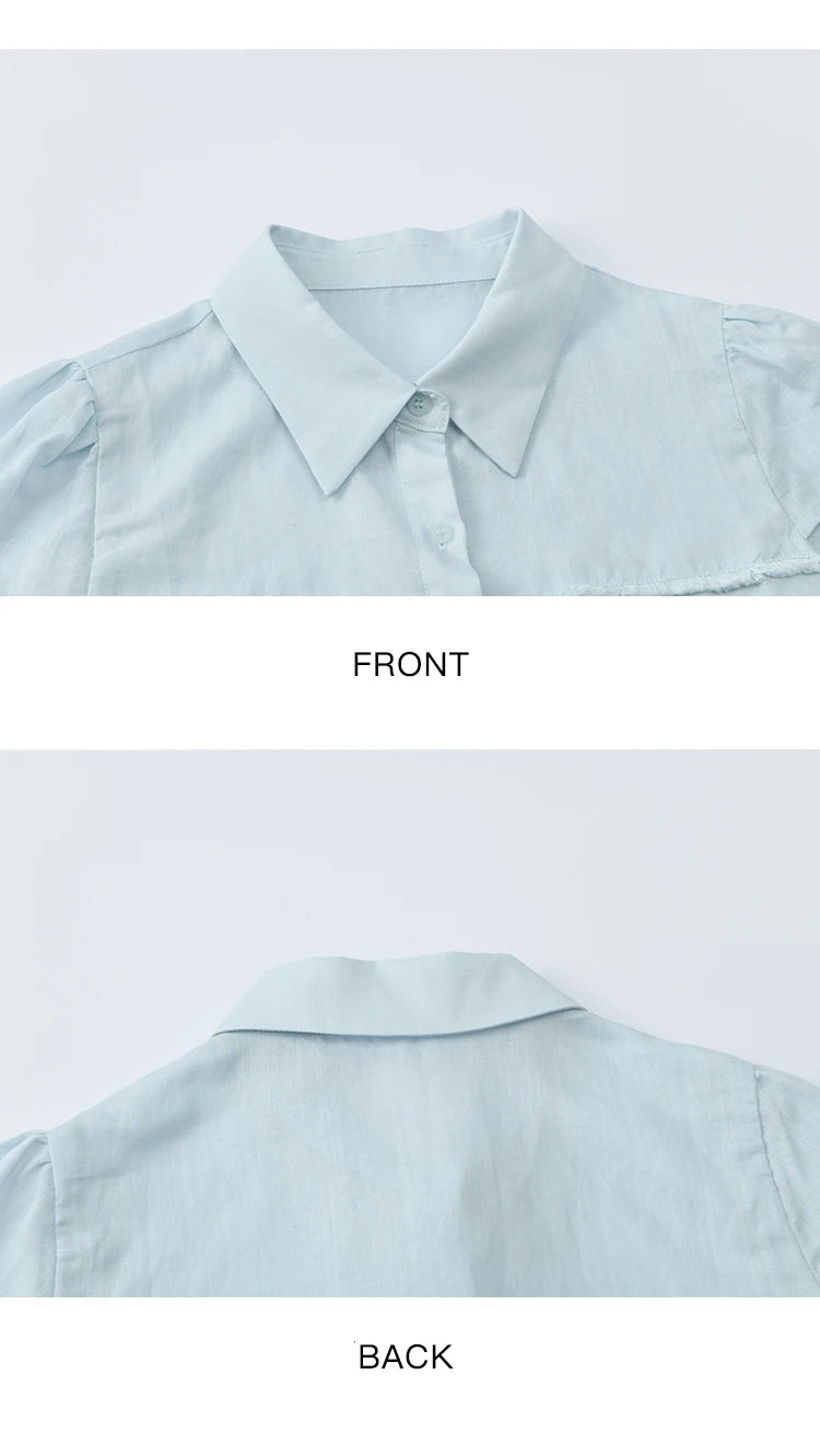 MISHOW Women's Turn-down Collar Button Casual Shirt 2025 Summer New Ladies Wear Edge Splicing Commut Short Sleeve Top MXE39C2363